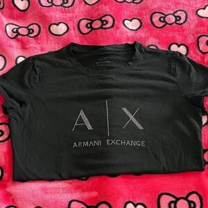 Armani Exchange Black Tee with Logo Embellishment